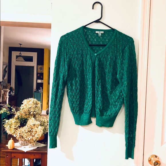 ❇️Sparkle Cardigan❇️ Louie et Lucie L Green Sparkle Open-Weave Cardigan - Picture 1 of 5